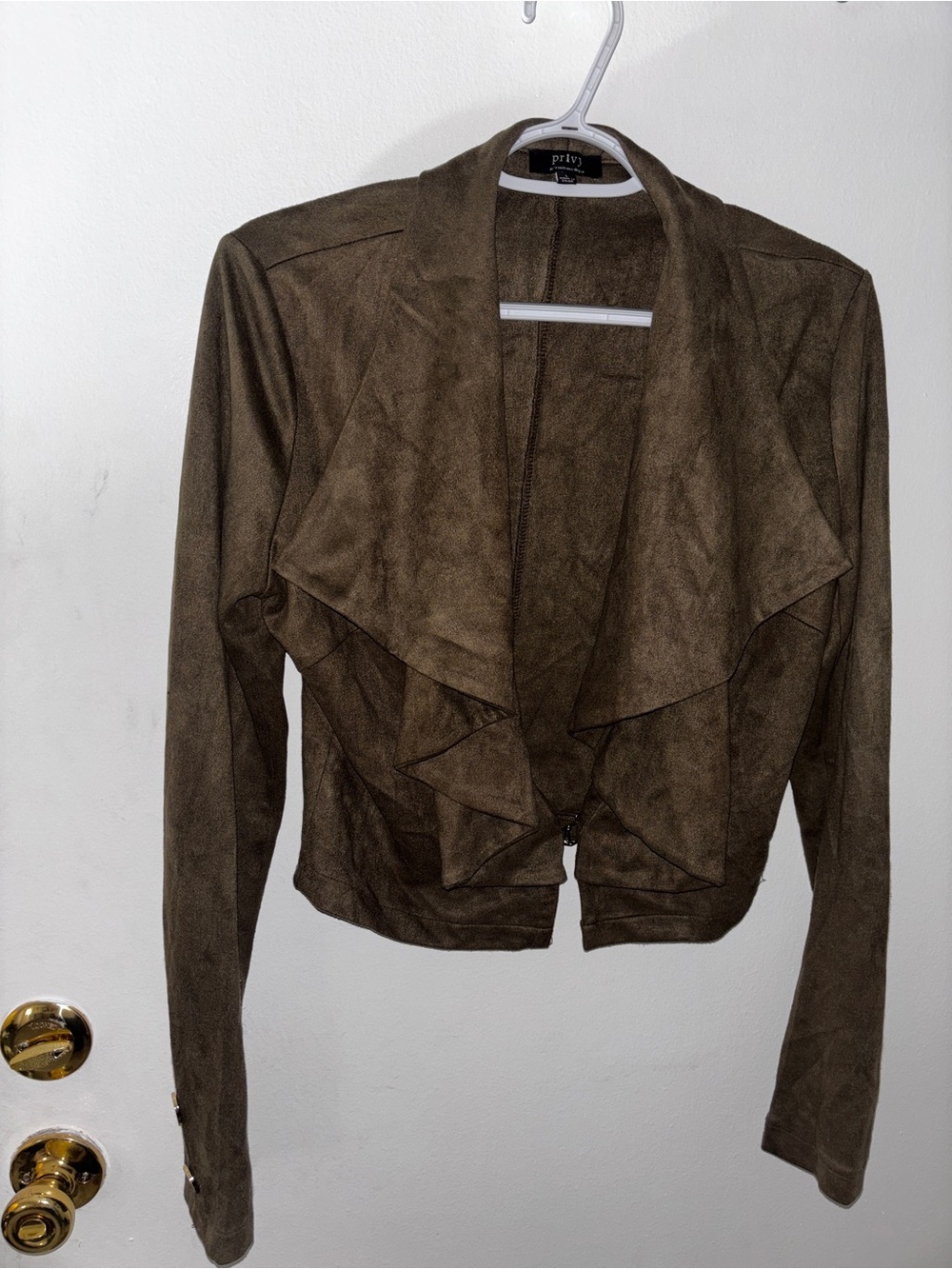 Privy Olive Green Suede-Effect Draped Blazer